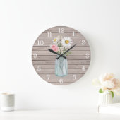 Rustisch Roos en Daisies Mason Jar Clock Grote Klok (Huis)