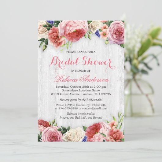 Rustisch Roos Floral Chic White Wood Vrijgezellenf Kaart (Staand voorkant)