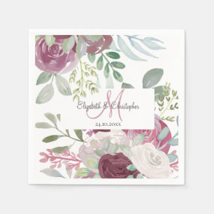 Rustisch Roos Floral Waterverf Burgundy Wedding  Servet