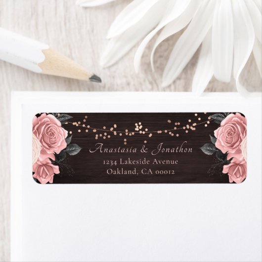 Rustisch Roos Gold Floral String Lights Wedding Etiket (Insitu)