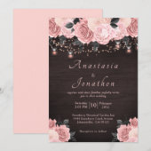 Rustisch Roos Gold Floral String Lights Wedding Kaart (Voorkant / Achterkant)