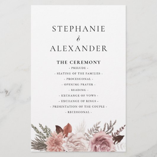 Rustisch Roos Gold Floral Wedding Programme (Voorkant)