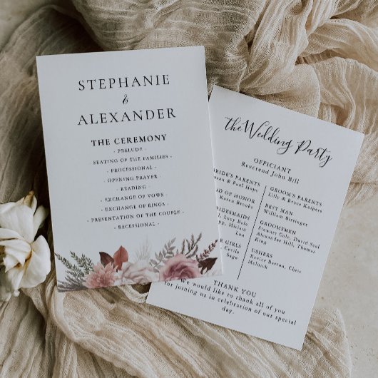 Rustisch Roos Gold Floral Wedding Programme