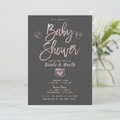 Rustisch Roos Gold Pink Grey Baby shower Kaart (Staand voorkant)