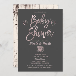 Rustisch Roos Gold Pink Grey Baby shower Kaart