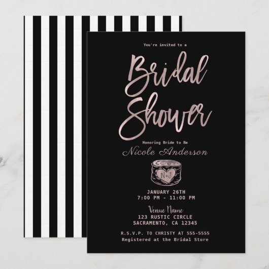 Rustisch Roos Gold Pink Stripes Vrijgezellenfeest Kaart (Voorkant / Achterkant)