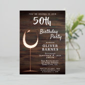 Rustisch Roos Gold Wine Glass Wood 50e verjaardag Folie Uitnodiging (Staand Voorkant)