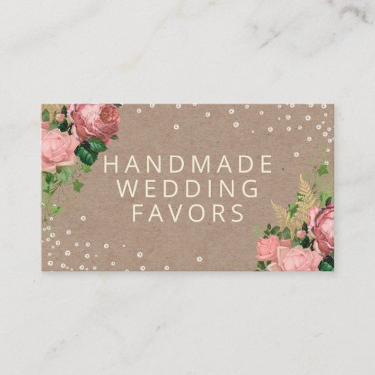  Rustisch Roos Kraft Handmade Wedding Favors Visitekaartje (Voorkant)