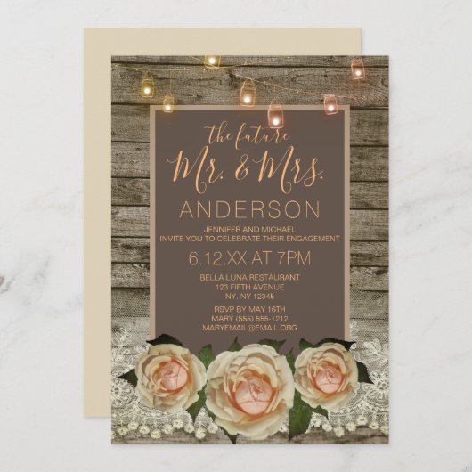 Rustisch Roos Lace Mason Jar String Light Verlovin Kaart (Voorkant / Achterkant)