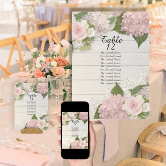 Rustisch Roos met houtafels Hydrangea-tabel Kaart