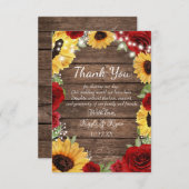 Rustisch Roos met zonnebloem Hout Rood Weddenschap Bedankkaart (Voorkant / Achterkant)