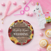 Rustisch Roos met zonnebloem Hout Rood Weddenschap Papieren Bordje (Feest)