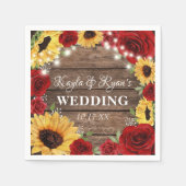 Rustisch Roos met zonnebloem Hout Rood Weddenschap Servet (Voorkant)