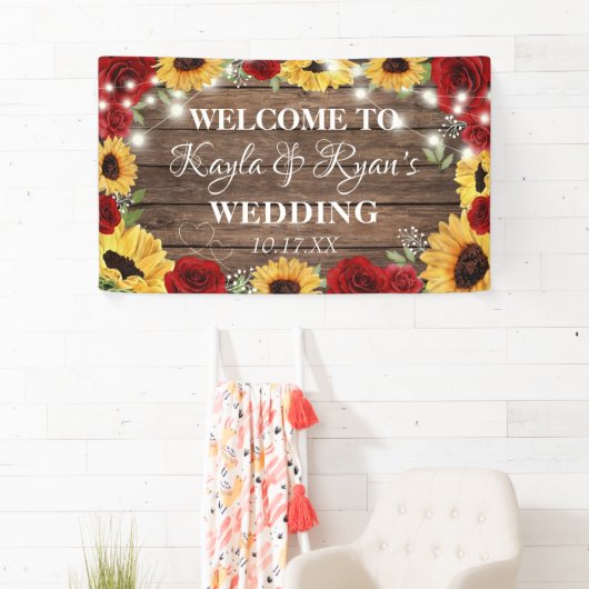 Rustisch Roos met zonnebloem Hout Rood Weddenschap Spandoek (Insitu)