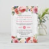Rustisch Roos Roze Floral Chic White Wood Wedding Kaart (Staand voorkant)