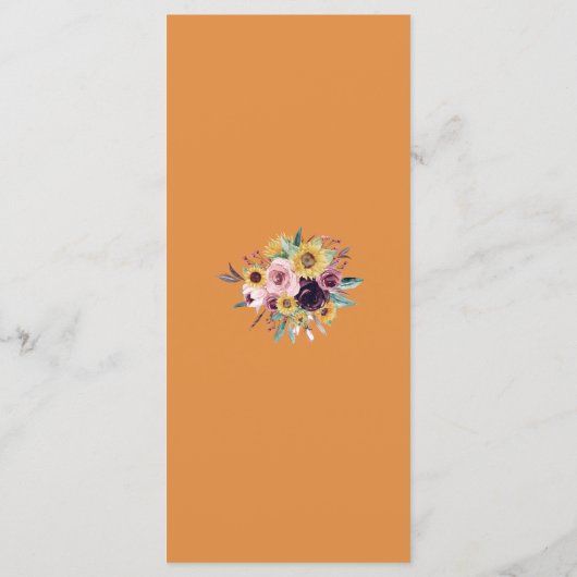 Rustisch Roos van zonnebloemen Burgundy Fall Weddi Menu (Achterkant)