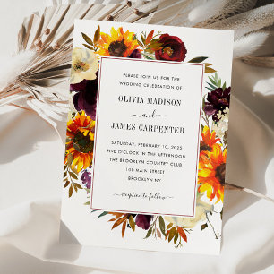 Rustisch Roos van zonnebloemen Burgundy Floral Fal Kaart