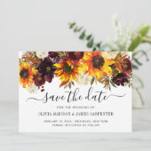 Rustisch Roos van zonnebloemen Burgundy Floral Fal Save The Date (Staand voorkant)