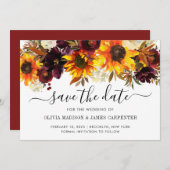 Rustisch Roos van zonnebloemen Burgundy Floral Fal Save The Date (Voorkant / Achterkant)