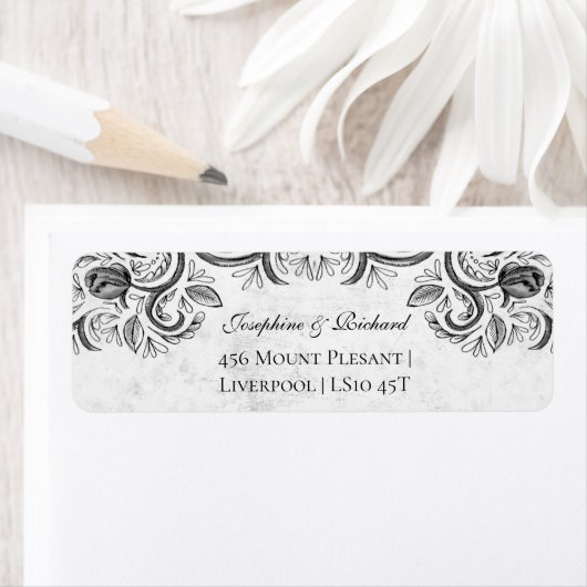 Rustisch Roos  zwart-wit Etiket (Insitu)