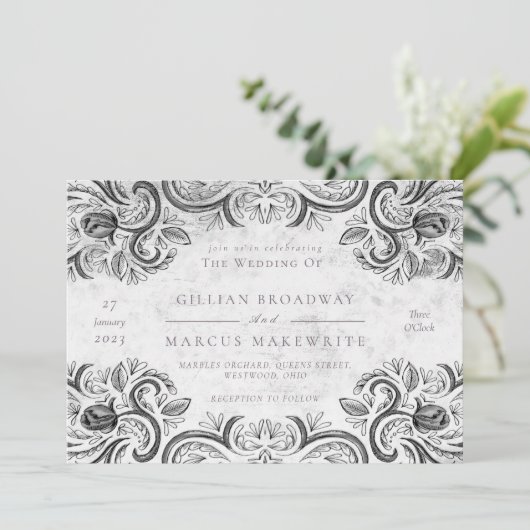 Rustisch Roos zwart-wit Kaart (Staand voorkant)