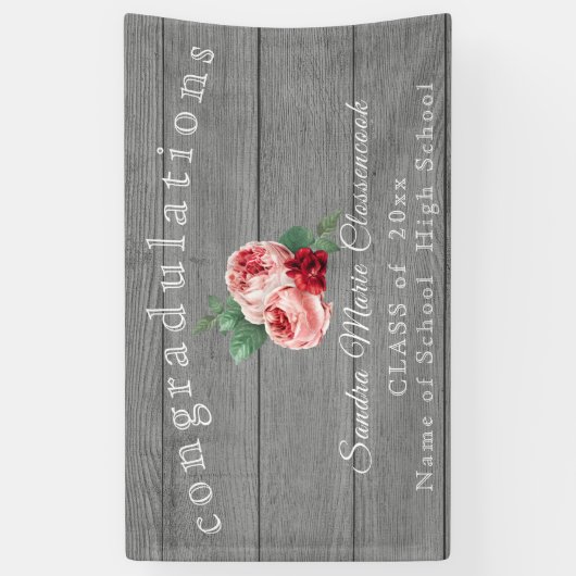 Rustisch roze afstuderen Rustic Grey Wood Spandoek (Verticaal)