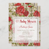 Rustisch roze Baby shower Uitnodigingshout Kaart (Voorkant / Achterkant)