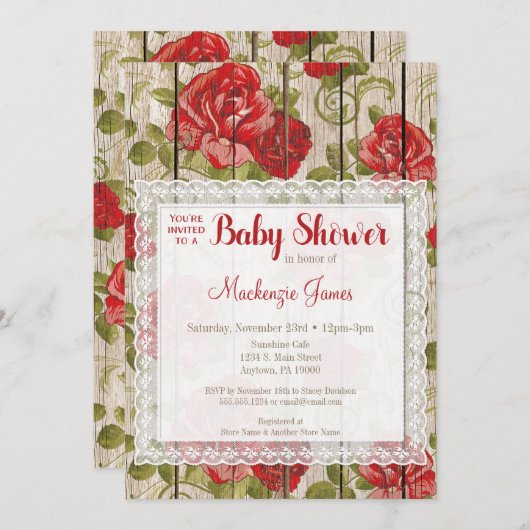 Rustisch roze Baby shower Uitnodigingshout Kaart (Voorkant / Achterkant)