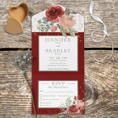 Rustisch roze en goudgroen diner all in one uitnodiging