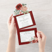 Rustisch roze en goudgroen diner all in one uitnodiging (Afscheurbaar)