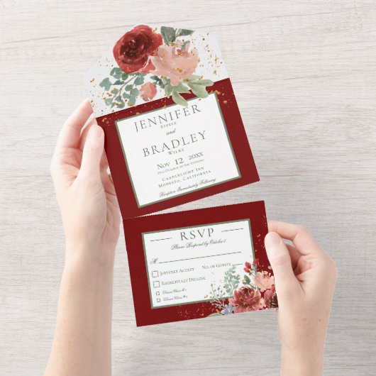 Rustisch roze en goudgroen diner all in one uitnodiging (Afscheurbaar)