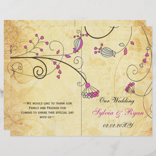 Rustisch, roze floreel gevouwen, herfst Wedding pr (Voorkant / Achterkant)