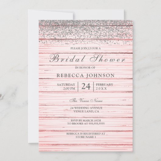 Rustisch roze Vrijgezellenfeest met zilver glitter Kaart (Voorkant)