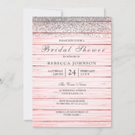 Rustisch roze Vrijgezellenfeest met zilver glitter Kaart