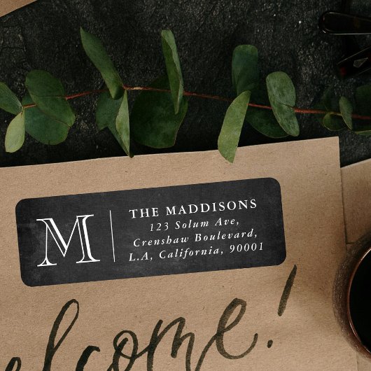 Rustisch schoolbord familie monogram retouradres etiket
