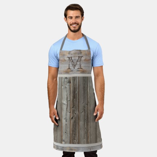 Rustisch Schort met houtentoongrijs klassieke mono (Gedragen)