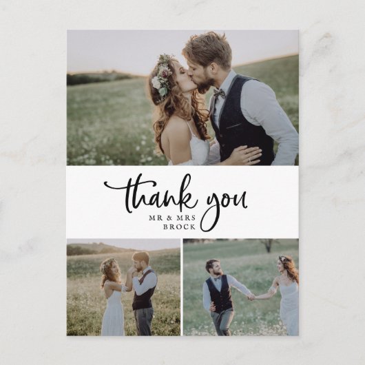 Rustisch script 3 Foto Collage Weddenschap Harteli Briefkaart (Voorkant)