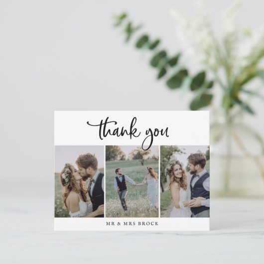 Rustisch script 3 Fotosjabloon Bedankt kaart (Staand voorkant)