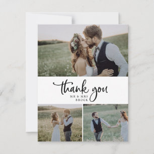 Rustisch script 3 Photo Collage Wedding Bedankkaart