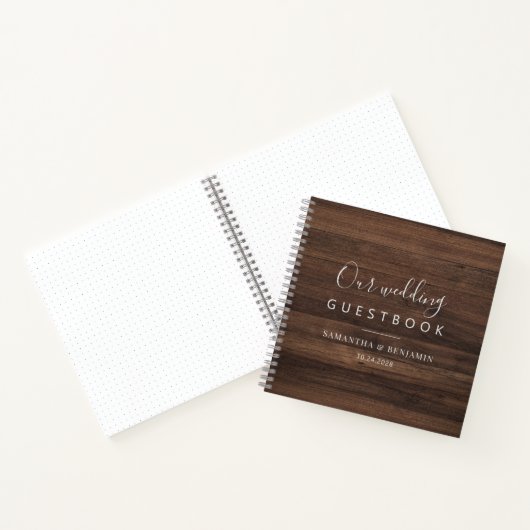 Rustisch Script Barn Wood Pas getrouwd Guestbook Notitieboek (Binnen)