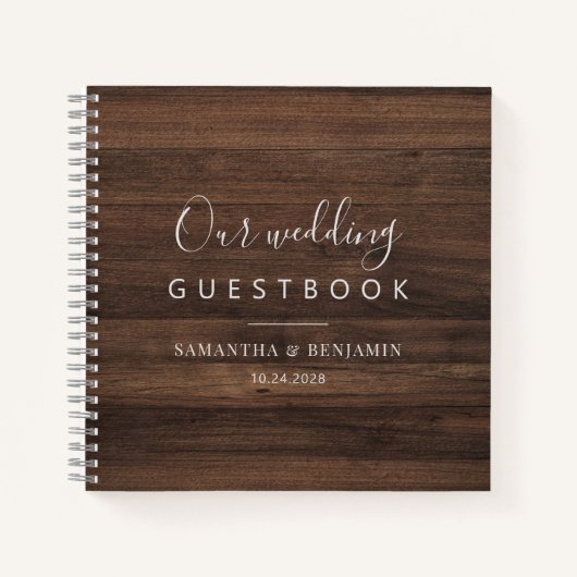 Rustisch Script Barn Wood Pas getrouwd Guestbook Notitieboek (Voorkant)