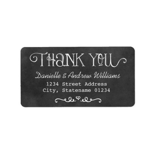 Rustisch script bedankt Chalkboard Wedding Black Etiket (Voorkant)