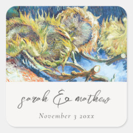 Rustisch script Blue Yellow Sunflower Wedding Vierkante Sticker