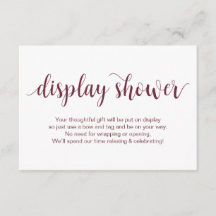 Rustisch script, Bourgogne kleur, Display Shower Informatiekaartje