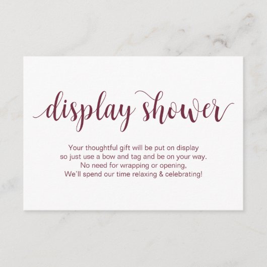 Rustisch script, Bourgogne kleur, Display Shower Informatiekaartje (Voorkant)