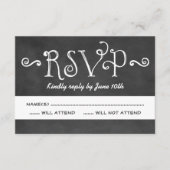 Rustisch script Chalkboard Wedding Black RSVP Kaartje (Voorkant)