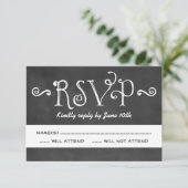 Rustisch script Chalkboard Wedding Black RSVP Kaartje (Staand voorkant)