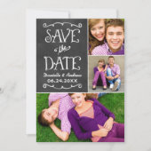 Rustisch script Chalkboard Wedding Black Save The Date (Voorkant)