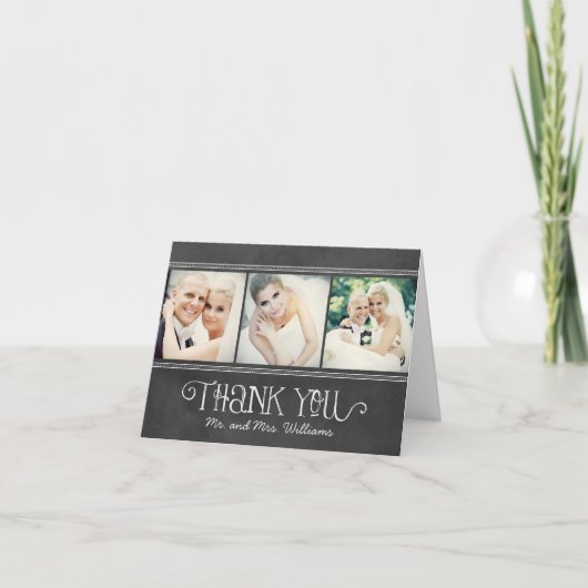 Rustisch script Chalkboard Wedding Photo Collage Bedankkaart (Voorkant)