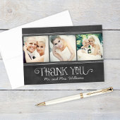Rustisch script Chalkboard Wedding Photo Collage Bedankkaart